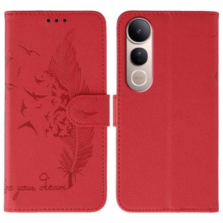 

For vivo V50 Lite 5G Feather Pattern Litchi Texture Leather Phone Case(Red)
