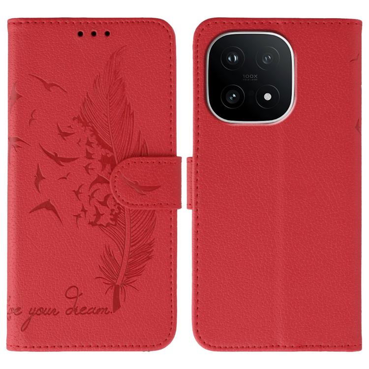 

For vivo iQOO 15 Feather Pattern Litchi Texture Leather Phone Case(Red)
