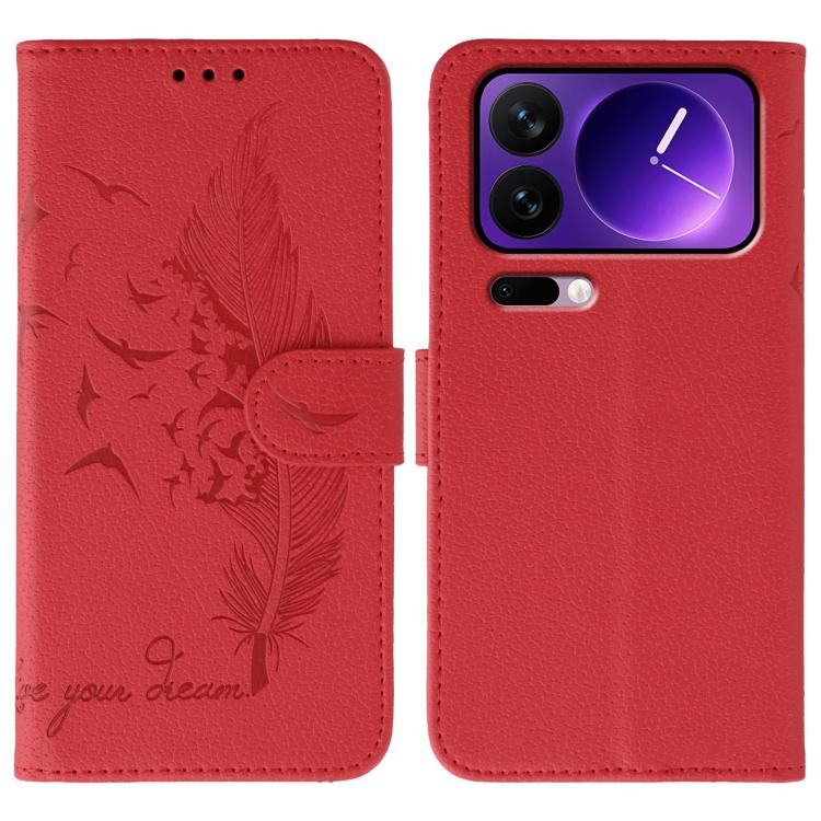 

For Xiaomi 17 Pro Feather Pattern Litchi Texture Leather Phone Case(Red)