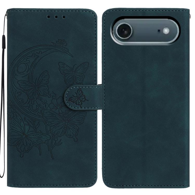 

For iPhone Air Moonlit Butterfly Dance Pattern Embossed Leather Phone Case(Green)