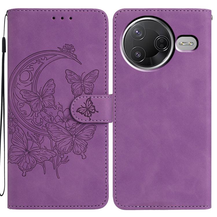 

For Xiaomi Poco F7 Pro Moonlit Butterfly Dance Pattern Embossed Leather Phone Case(Purple)