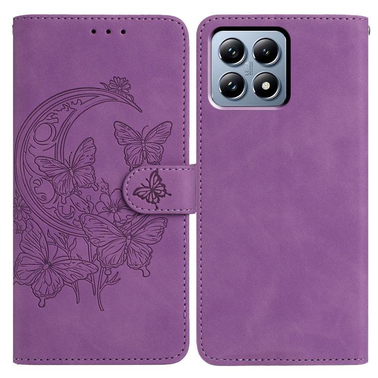 

For Xiaomi 15T Pro 5G Moonlit Butterfly Dance Pattern Embossed Leather Phone Case(Purple)