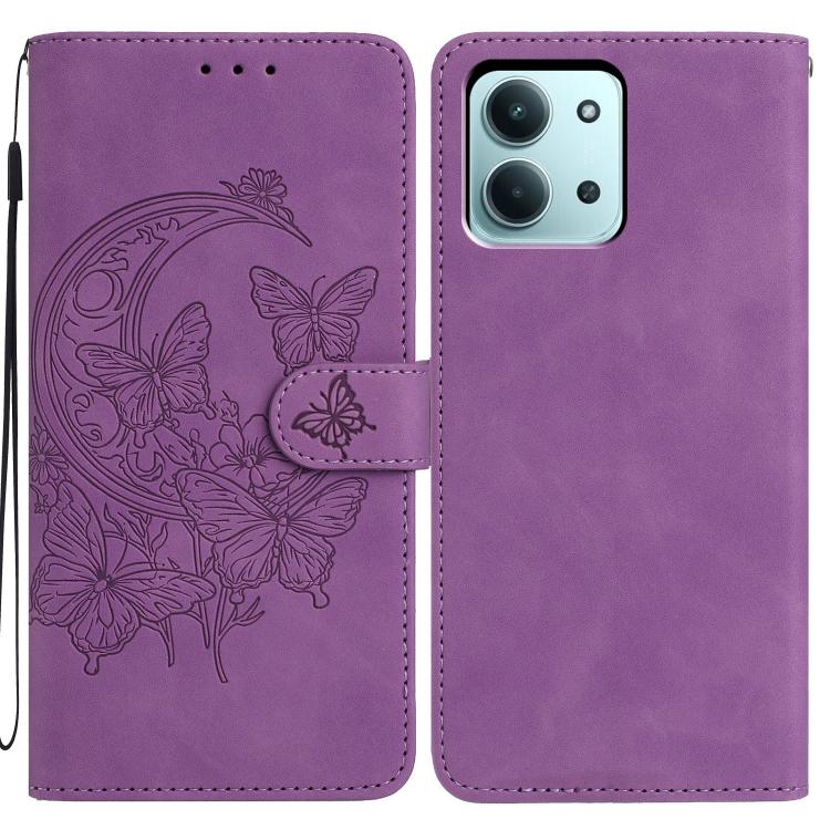 

For Redmi 15C 4G 171.5mm Moonlit Butterfly Dance Pattern Embossed Leather Phone Case(Purple)