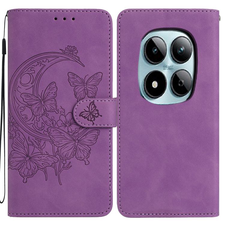 

For Redmi Note 15 Pro+ 5G Global 163.3 Moonlit Butterfly Dance Pattern Embossed Leather Phone Case(Purple)