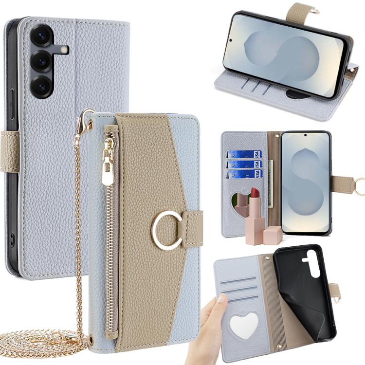

For Samsung Galaxy S25 5G Crossbody Litchi Texture Leather Phone Case(Blue)