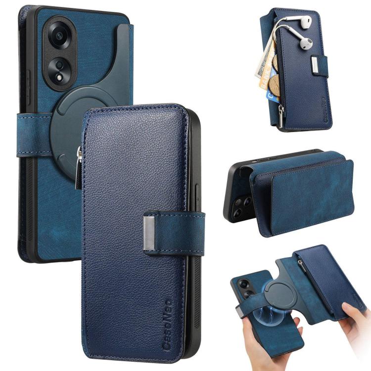 

For OPPO A78 5G CaseNeo MagSafe RFID Anti-theft Zipper Wallet Retro Leather Phone Case(Blue)