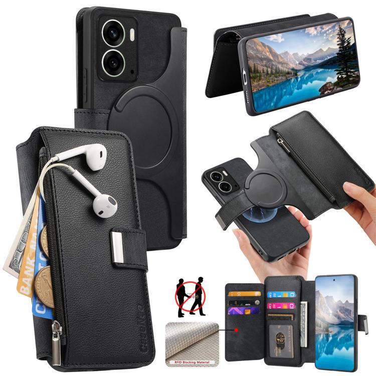 

For Realme 14 CaseNeo MagSafe RFID Anti-theft Zipper Wallet Retro Leather Phone Case(Black)