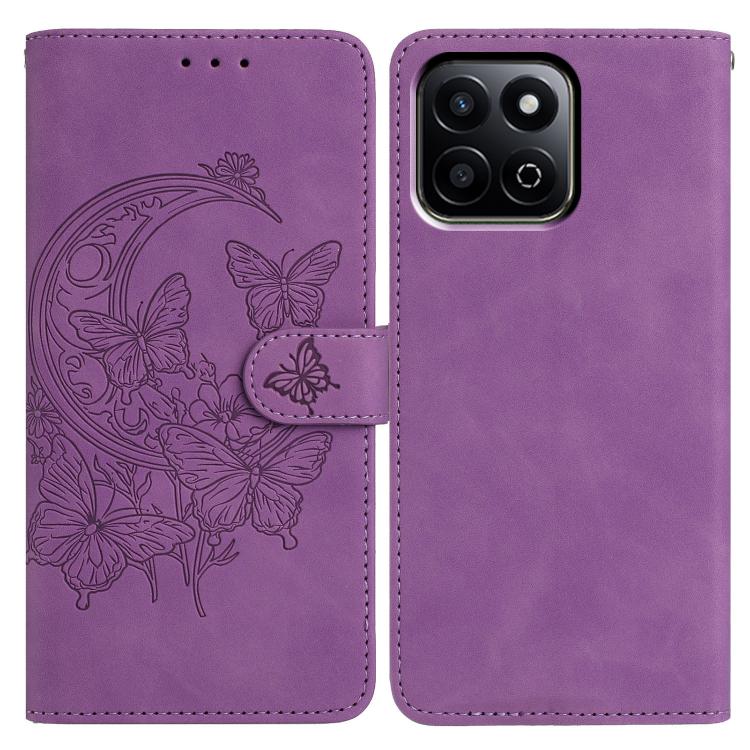 

For Honor X6c 4G Moonlit Butterfly Dance Pattern Embossed Leather Phone Case(Purple)