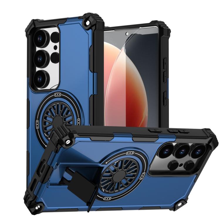 

For Samsung Galaxy S25 Ultra 5G Shockproof Kickstand Metallic Shaft MagSafe Phone Case(Blue)