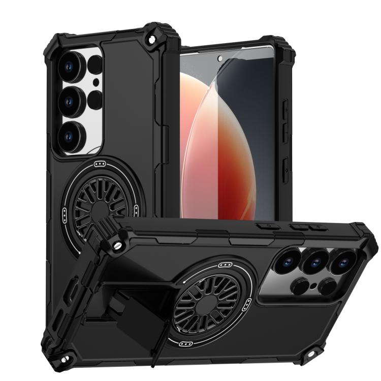 

For Samsung Galaxy S25 Ultra 5G Shockproof Kickstand Metallic Shaft MagSafe Phone Case(Black)
