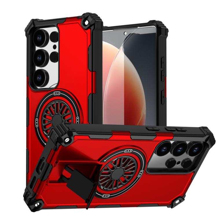 

For Samsung Galaxy S24 Ultra 5G Shockproof Kickstand Metallic Shaft MagSafe Phone Case(Red)