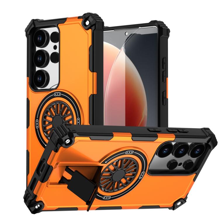 

For Samsung Galaxy S24 Ultra 5G Shockproof Kickstand Metallic Shaft MagSafe Phone Case(Orange)
