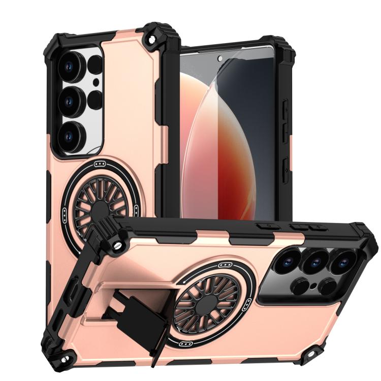 

For Samsung Galaxy S24 Ultra 5G Shockproof Kickstand Metallic Shaft MagSafe Phone Case(Rose Gold)