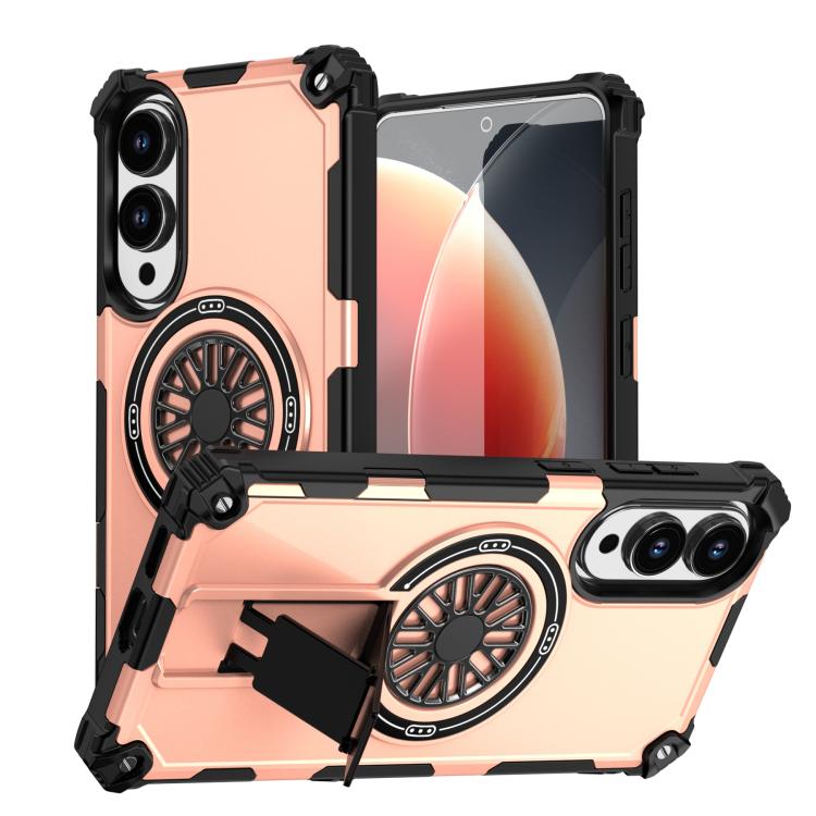 

For Samsung Galaxy S25 Edge 5G Shockproof Kickstand Metallic Shaft MagSafe Phone Case(Rose Gold)