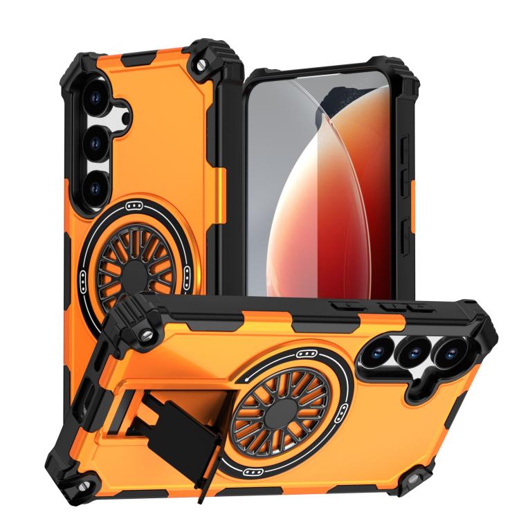

For Samsung Galaxy S24 5G Shockproof Kickstand Metallic Shaft MagSafe Phone Case(Orange)