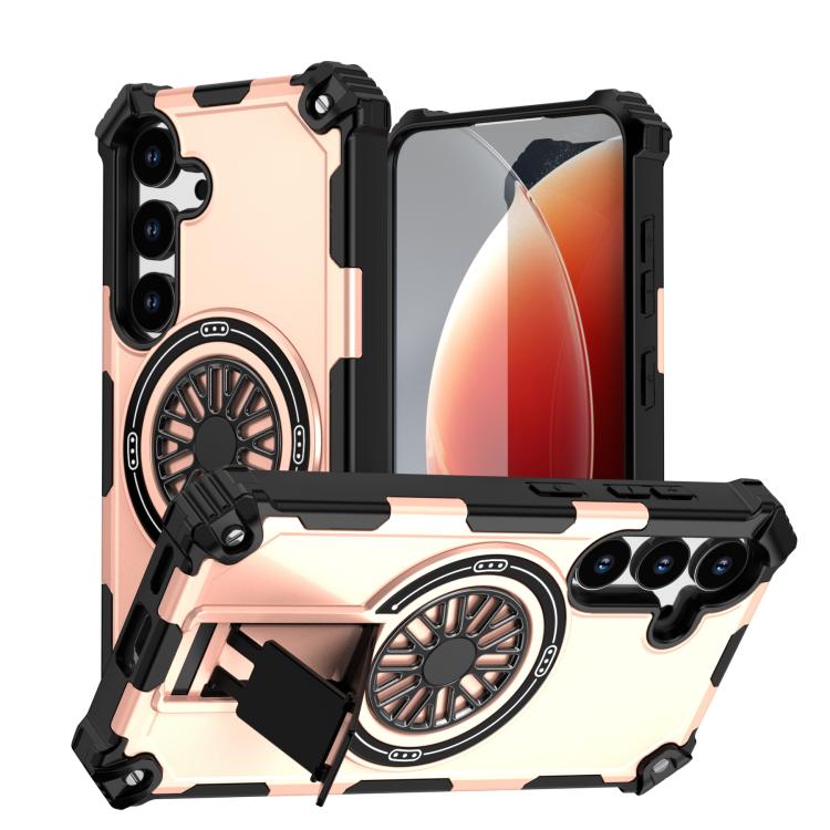 

For Samsung Galaxy S24 5G Shockproof Kickstand Metallic Shaft MagSafe Phone Case(Rose Gold)