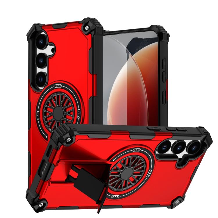 

For Samsung Galaxy S24+ 5G Shockproof Kickstand Metallic Shaft MagSafe Phone Case(Red)