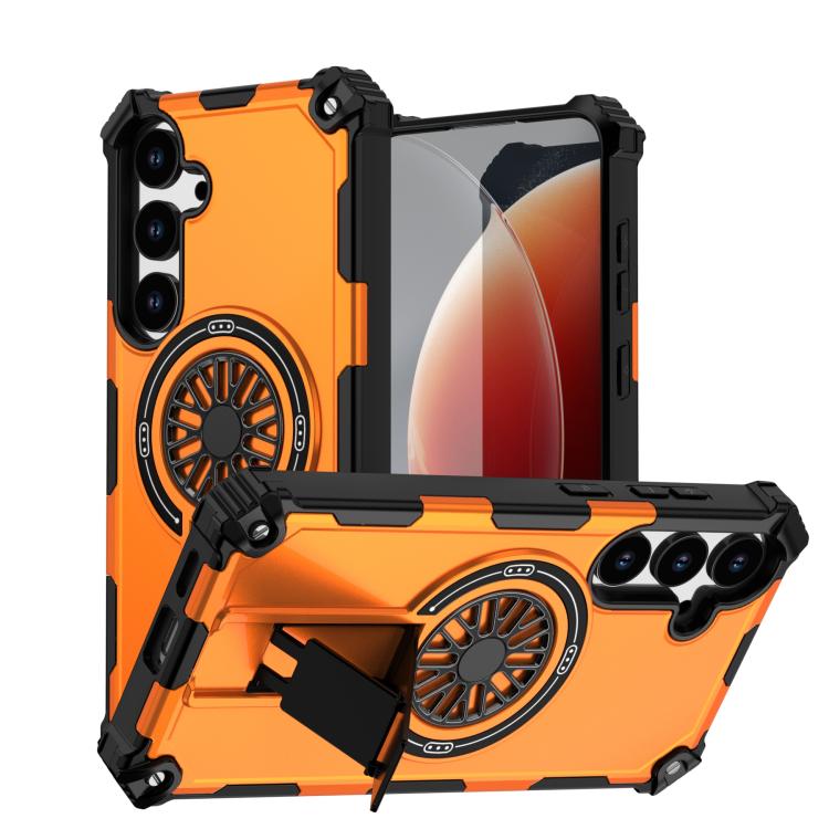 

For Samsung Galaxy S24+ 5G Shockproof Kickstand Metallic Shaft MagSafe Phone Case(Orange)