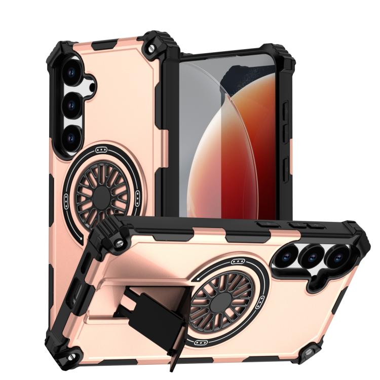 

For Samsung Galaxy S24+ 5G Shockproof Kickstand Metallic Shaft MagSafe Phone Case(Rose Gold)
