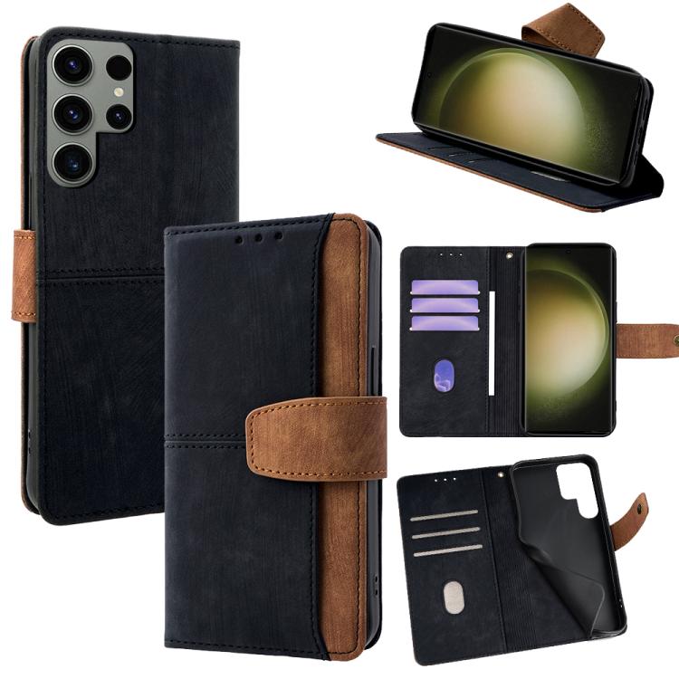 

For Samsung Galaxy S23 Ultra 5G Color Stitching Skin Feel Leather RFID Blocking Phone Case(Black)