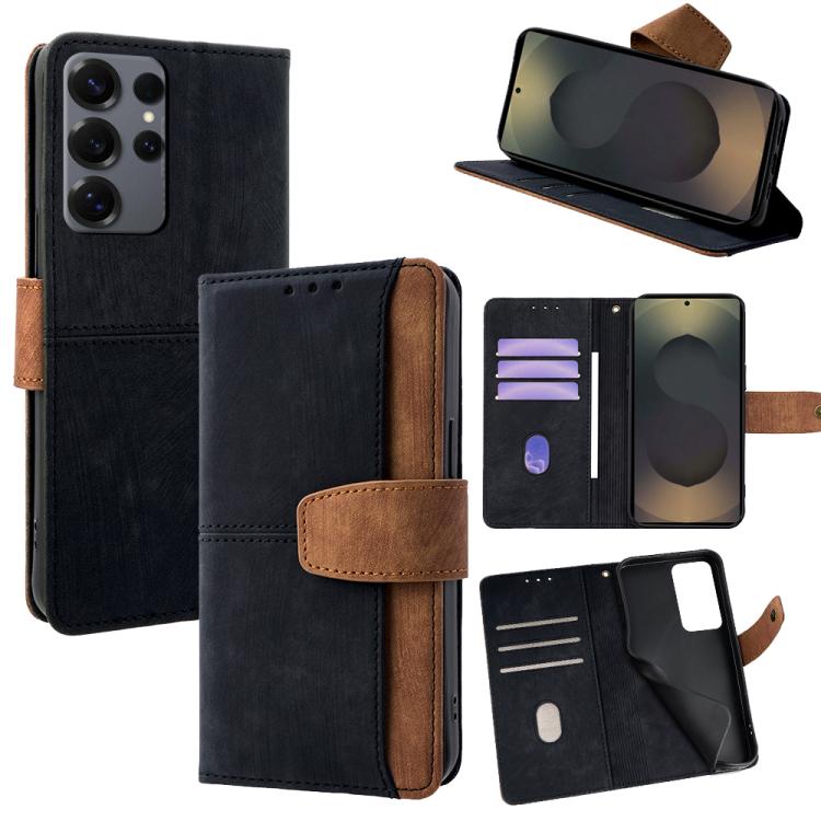 

For Samsung Galaxy S25 Ultra 5G Color Stitching Skin Feel Leather RFID Blocking Phone Case(Black)