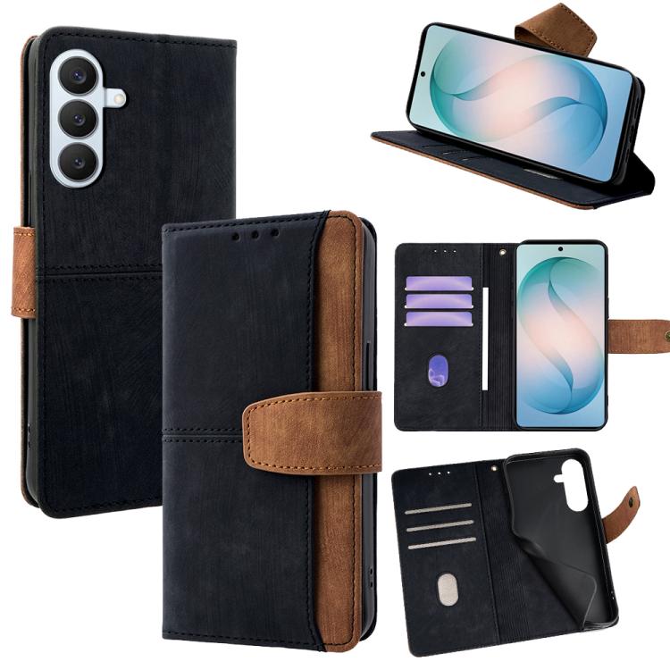 

For Samsung Galaxy S26+ 5G Color Stitching Skin Feel Leather RFID Blocking Phone Case(Black)