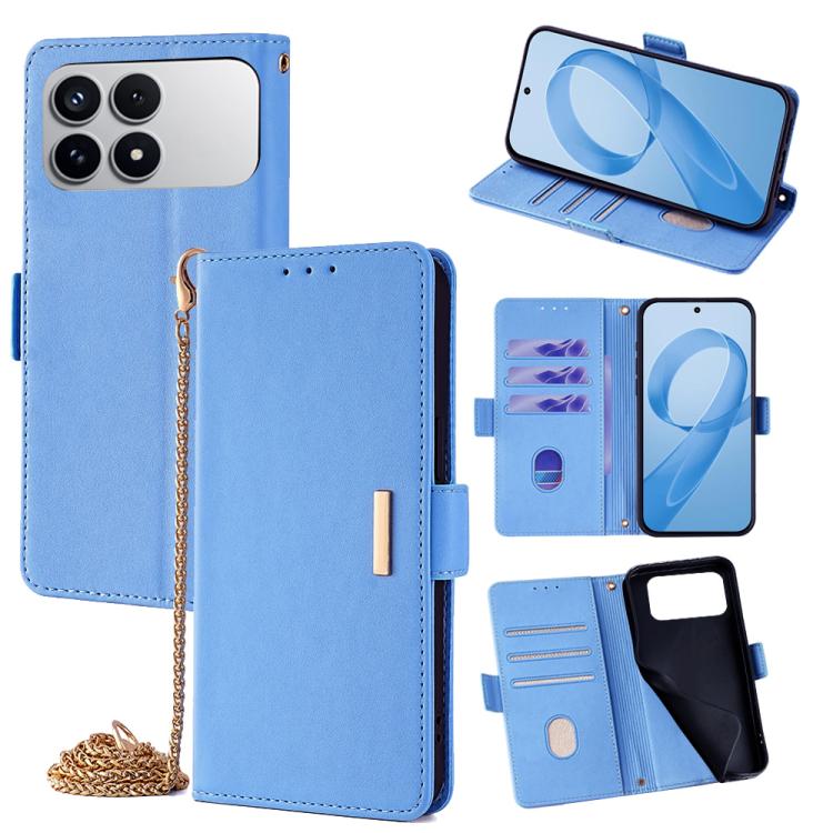 

For Redmi K90 / Poco F8 Pro Crossbody Chain Leather Phone Case(Blue)