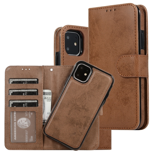 For iPhone 11 KLT888-2 Retro 2 in 1 Detachable Magnetic Horizontal Flip TPU + PU Leather Case with Holder & Card Slots & Photo Frame & Wallet(Brown) for iphone 11 klt888 2 retro 2 in 1 detachable magnetic horizontal flip tpu pu leather case with holder