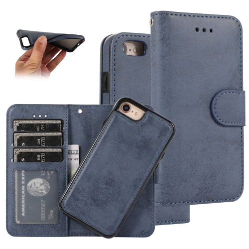 

For iPhone SE 2022 / SE 2020 / 8 / 7 KLT888-2 Retro 2 in 1 Detachable Magnetic Horizontal Flip TPU + PU Leather Case with Holder & Card Slots & Photo Frame & Wallet(Dark Blue)