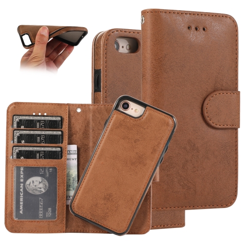 

For iPhone SE 2022 / SE 2020 / 8 / 7 KLT888-2 Retro 2 in 1 Detachable Magnetic Horizontal Flip TPU + PU Leather Case with Holder & Card Slots & Photo Frame & Wallet(Brown)