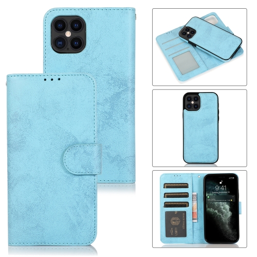 

For iPhone 12 / 12 Pro KLT888-2 Retro 2 in 1 Detachable Magnetic Horizontal Flip TPU + PU Leather Case with Holder & Card Slots & Photo Frame & Wallet(Sky Blue)