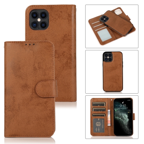 

For iPhone 12 / 12 Pro KLT888-2 Retro 2 in 1 Detachable Magnetic Horizontal Flip TPU + PU Leather Case with Holder & Card Slots & Photo Frame & Wallet(Brown)