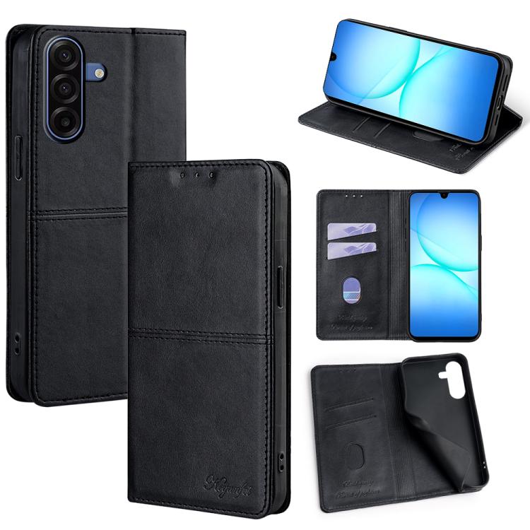 

For Samsung Galaxy A17 5G Cow Texture Magnetic Leather Phone Case(Black)