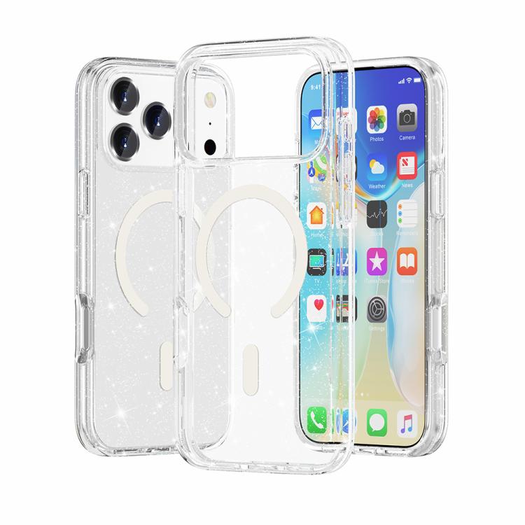 

For iPhone 17 Pro Max Terminator Style Glitter Powder MagSafe Magnetic Phone Case(White)