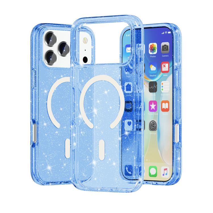 For iPhone 18 Pro / 17 Pro Terminator Style Glitter Powder MagSafe Magnetic Phone Case(Blue)