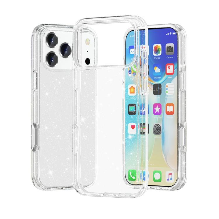 

For iPhone 17 Pro Max Shockproof Terminator Glitter Powder Phone Case(White)