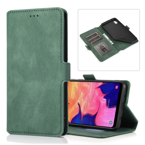 

For Samsung Galaxy A10 Retro Magnetic Closing Clasp Horizontal Flip Leather Case with Holder & Card Slots & Photo Frame & Wallet(Dark Green)