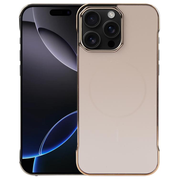 

For iPhone 16 Pro Max Electroplating Frameless Frosted Anti-Glare PC MagSafe Phone Case(Desert Gold)