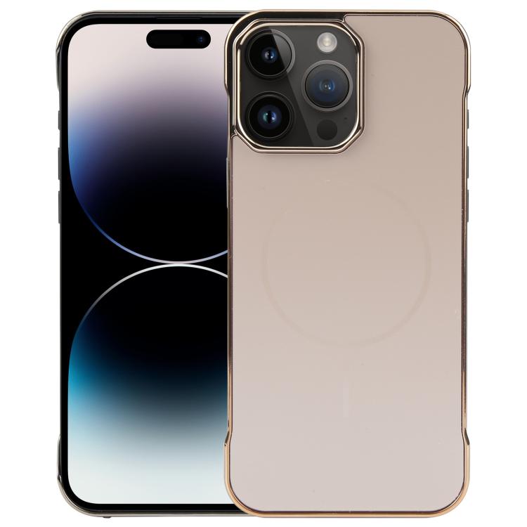

For iPhone 14 Pro Electroplating Frameless Frosted Anti-Glare PC MagSafe Phone Case(Desert Gold)