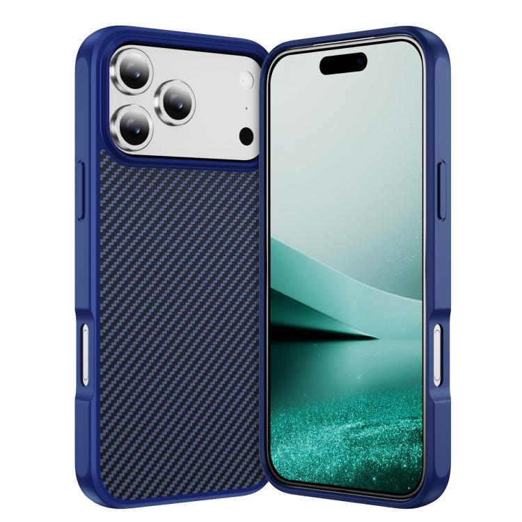 

For iPhone 17 Pro Max Carbon Fiber Texture Skin-feel Acrylic TPU Phone Case(Blue)