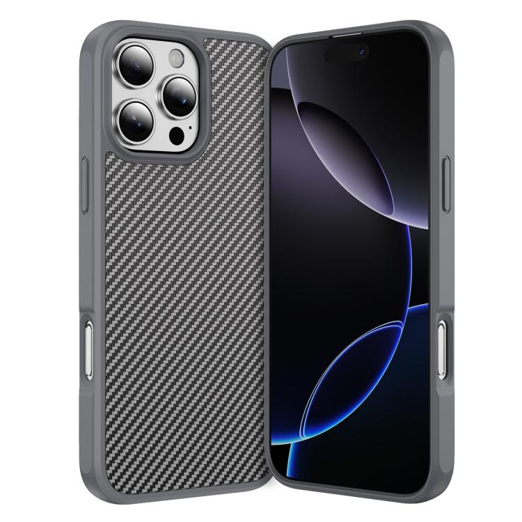 

For iPhone 16 Pro Max Carbon Fiber Texture Skin-feel Acrylic TPU Phone Case(Grey)