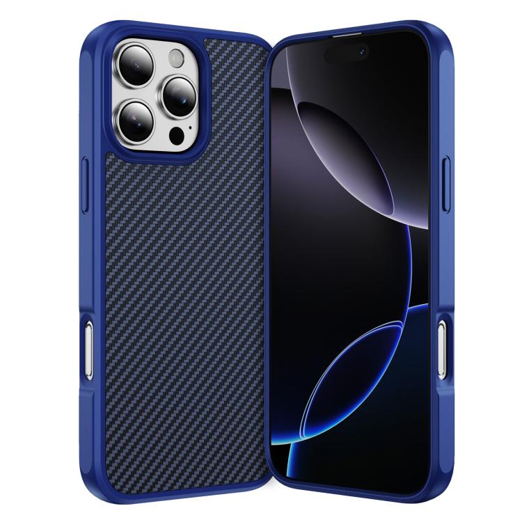 

For iPhone 16 Pro Carbon Fiber Texture Skin-feel Acrylic TPU Phone Case(Blue)