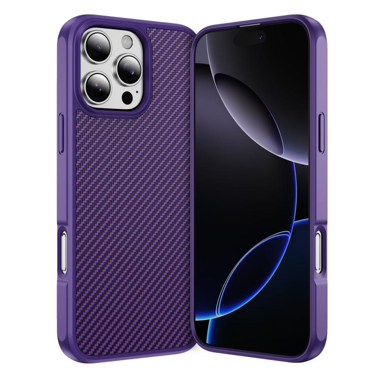 

For iPhone 16 Pro Carbon Fiber Texture Skin-feel Acrylic TPU Phone Case(Purple)
