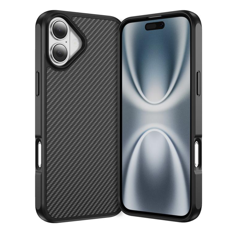 

For iPhone 16 Carbon Fiber Texture Skin-feel Acrylic TPU Phone Case(Black)