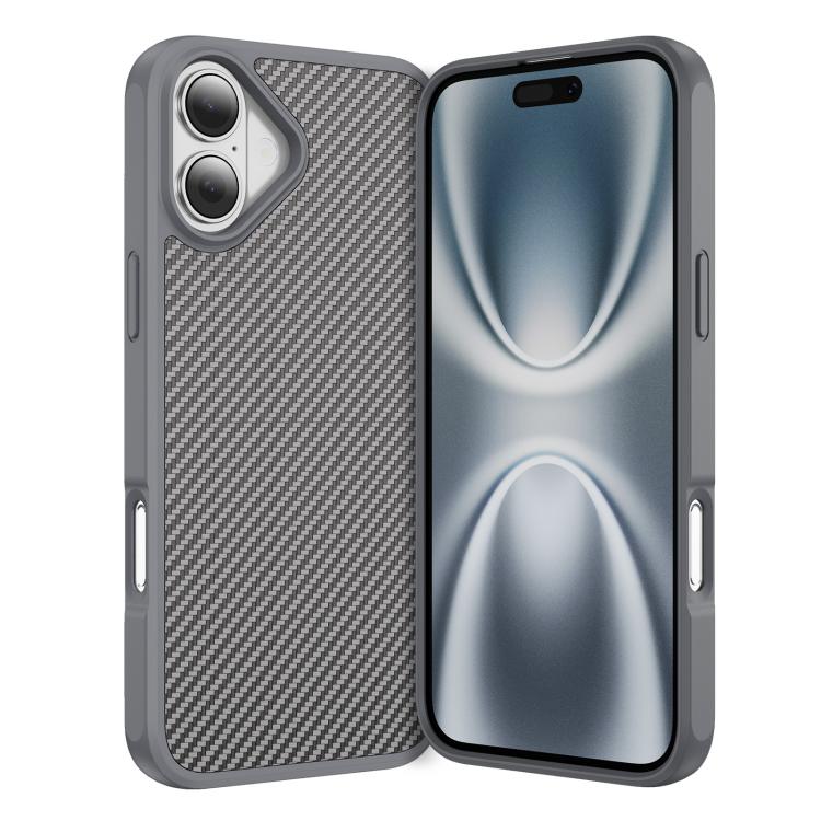 

For iPhone 16 Carbon Fiber Texture Skin-feel Acrylic TPU Phone Case(Grey)