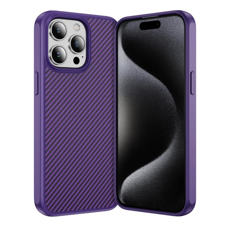 

For iPhone 15 Pro Max Carbon Fiber Texture Skin-feel Acrylic TPU Phone Case(Purple)