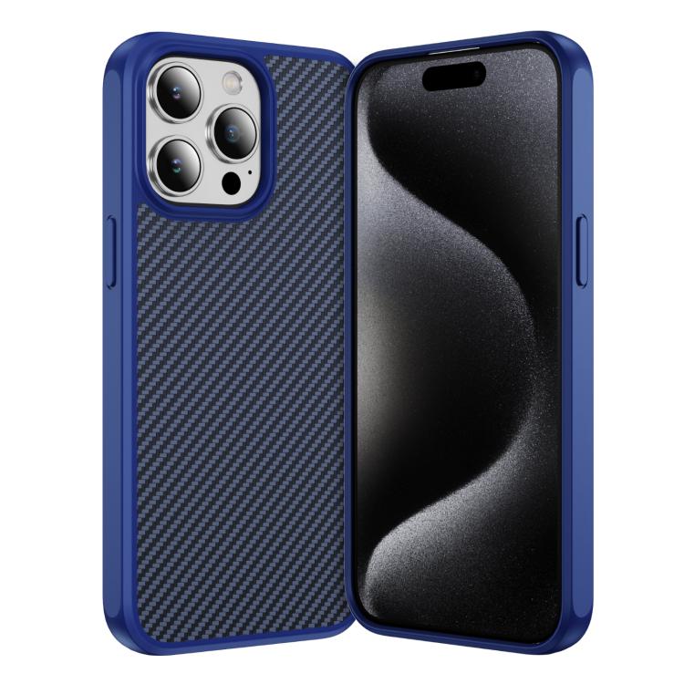 

For iPhone 15 Pro Carbon Fiber Texture Skin-feel Acrylic TPU Phone Case(Blue)