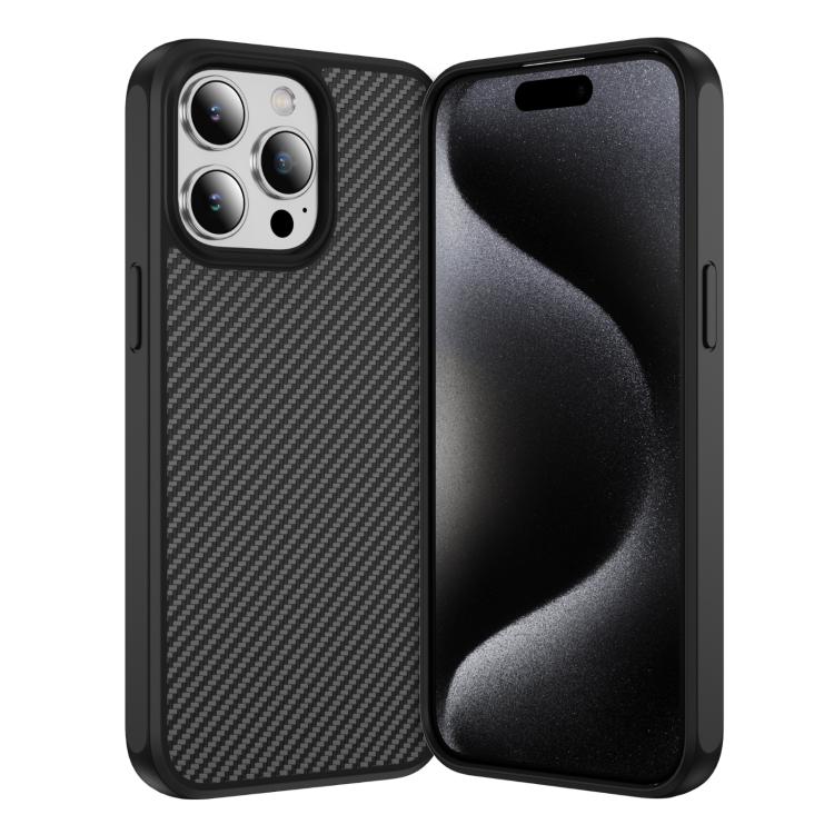 

For iPhone 15 Pro Carbon Fiber Texture Skin-feel Acrylic TPU Phone Case(Black)