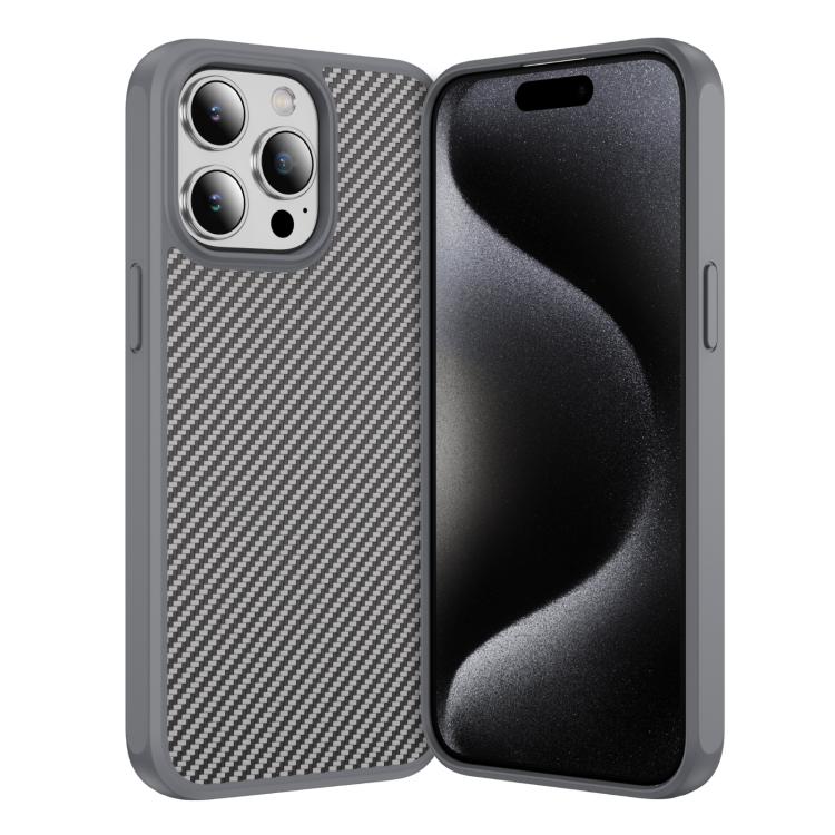 

For iPhone 15 Pro Carbon Fiber Texture Skin-feel Acrylic TPU Phone Case(Grey)
