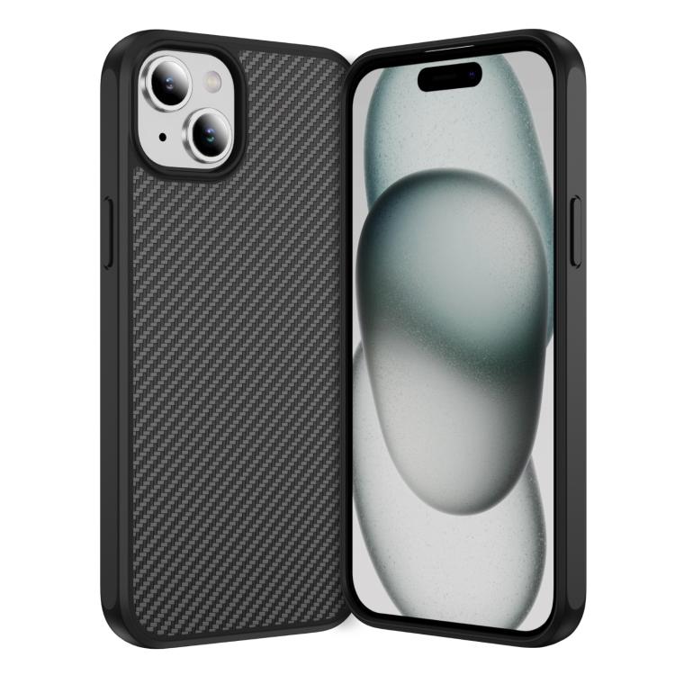 

For iPhone 15 Plus Carbon Fiber Texture Skin-feel Acrylic TPU Phone Case(Black)